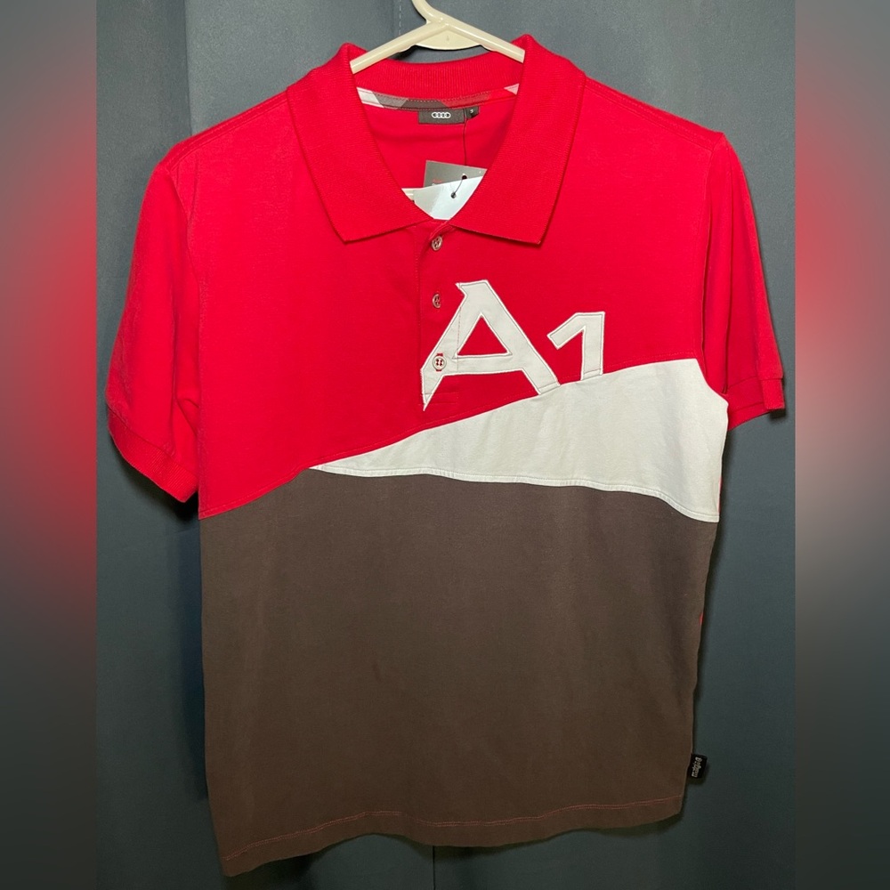 Audi A1 red, White And  Brown  polo Shirt Men’s Size Small New